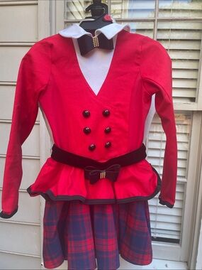 Weissman Girls Red Plaid Dance Costume Dress Bow Belt Size SC